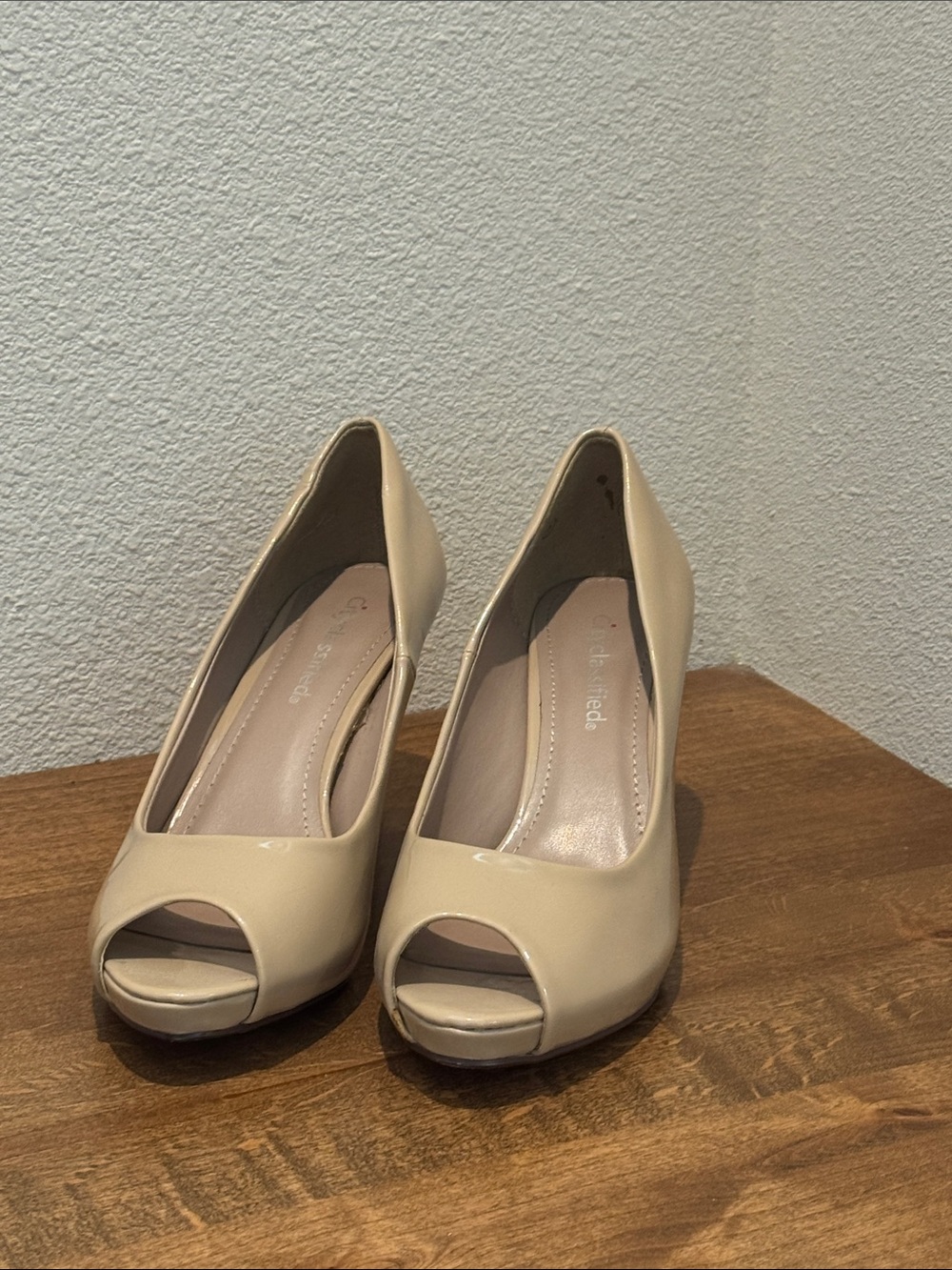 Cityclassified Nude Patent Peep-Toe Heels